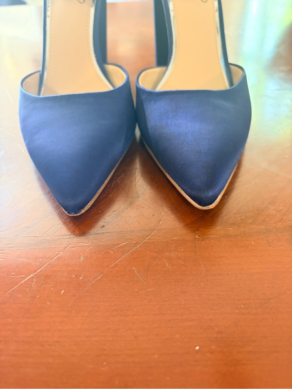 Jewel Badgley Mischka Blue Satin Pointed-Toe Heels with Crystal Ankle Straps - Picture 2 of 10